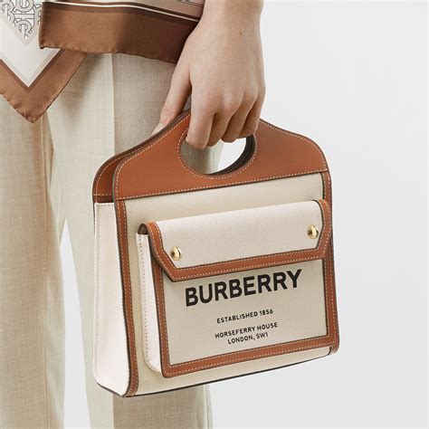 burberry mini two-tone canvas and leather pocket bag|Burberry pocket bag icons.